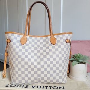 💕Louis Vuitton Tote Bag Neverfull MM Damier AZUR